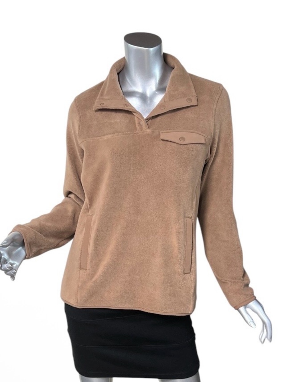 32 Degrees Heat Midweight Pullover Arctic Fleece 1/4 Snap Stretch Tan Women’s XS